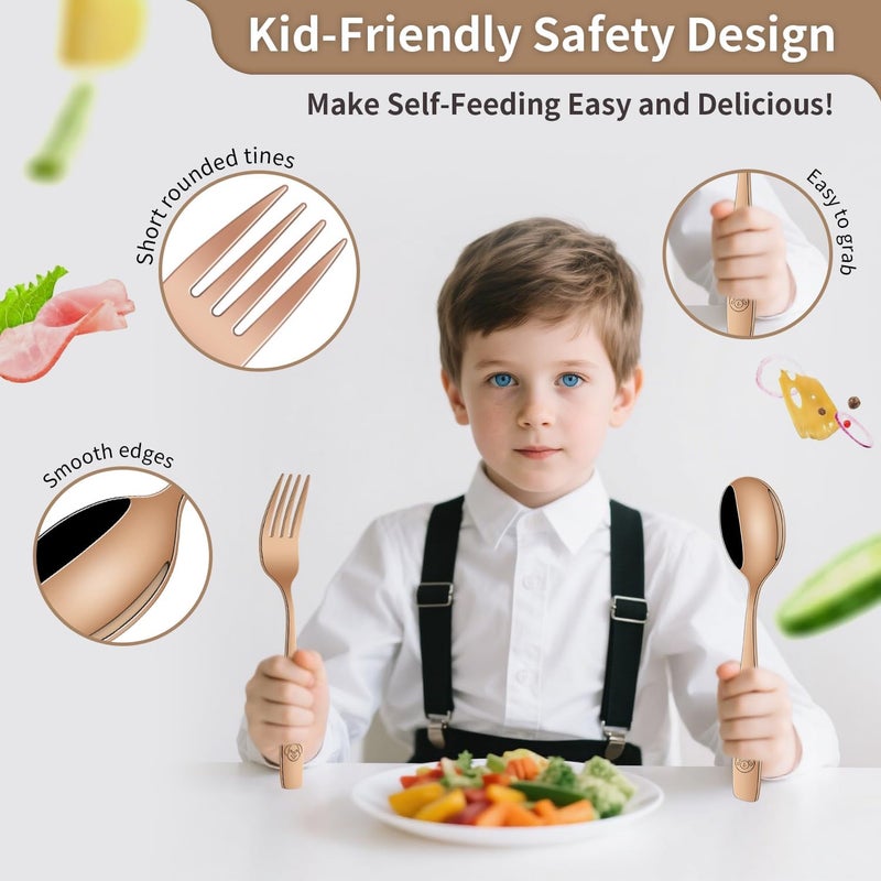Dehov Rose Gold Toddler Eating Utensils Set,Set Of 12 Food Grade Stainless Steel Silverware Sets For Kids,Dishwasher Safe Children Small Metal Spoons And Forks Flatware Sets - Image 3